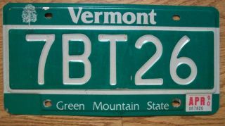 Single Vermont License Plate - 1990 - 7bt26 - Green Mountain State