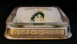 Antique Rose - O - Cuba Cigar Reverse Paint Glass Change Tray By Brunhoff VERY RARE 2