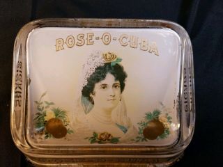 Antique Rose - O - Cuba Cigar Reverse Paint Glass Change Tray By Brunhoff VERY RARE 3