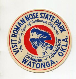 Vintage Label Window Sticker Roman Nose State Park Watonga Ok Chief Cheyennes