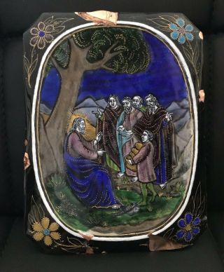 Rare Antique 17c Christ Icon Enamel Porcelain Limoges Painting Religious Plaque