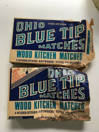 3 Boxes Vintage 1976 1980 Ohio Blue Tip Matches 750 Total Still In Wrapper