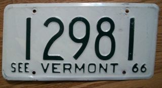 Single Vermont License Plate - 1966 - 12981