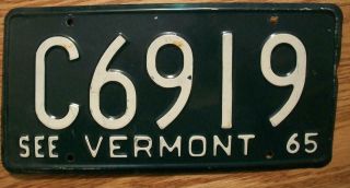 Single Vermont License Plate - 1965 - C6919