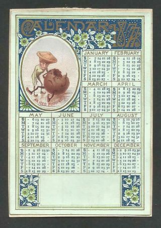 M33 - Anthropomorphic Pie And Pudding Chromo On Victorian Calendar Card 1877