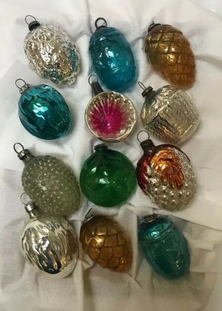 Set Of 12 Vintage Miniature Glass Christmas Ornaments 1.  5” - 2”