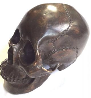 Demonic Evil Ugly Creepy Bronze Skull Head Statue Sculpture All Bronze Metal