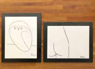 2 Vintage 60s Picasso Line Drawings Modern Classics Inc Nyc Nude ‘31,  Owl ‘55