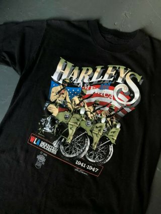 Vtg 80s Harleys & America 3d Emblem Wla Mounted Soldiers Harley Davidson T - Shirt