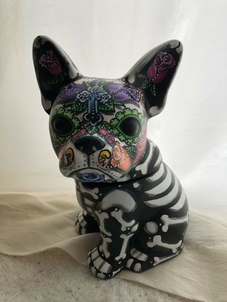 Hilde Day Of The Dead Sugar Skull French Bull Dog Frenchie Urn