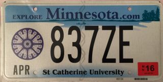 Minnesota St.  Catherine University License Plate 837ze