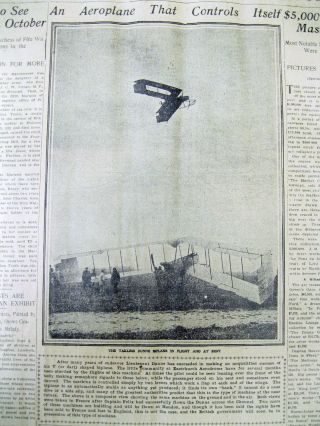 1913 Newspaper W Photo John Dunne Invents Early Airplane W Swept Wings & No Tail