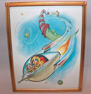 P7810: Rare 1961 Pete Hawley " Astronaut Jr " Rocket Space Ship Print Art