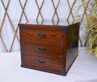 Japanese Wood Box,  Personal Chest,  3 Drawers,  Jewelry Box,  Hikidashi