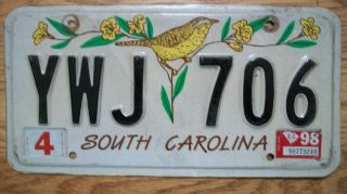 Single South Carolina License Plate - 1998 - Ywj 706