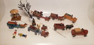 15 Pc Vintage Train Accessories - People - Cars - Tress - German - Christmas - 1940s?1950s?2