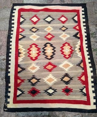Old Handmade Native American Rug Blanket Wool Heavy Textile Distressed