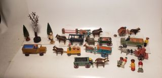 18 Pc Vintage Train Accessories - People - Cars - Tress - German - Christmas?1940s?1950s?5