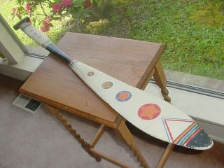 Old Carved Wood Northwest Coast Indian Paddle With Painted Dreamer Designs