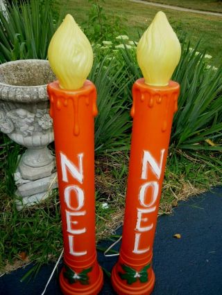 Two Blow Mold Noel Candles Union Plastic Lighted Yard Decor 36 "