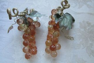 Pair Acrylic Lucite Grape Clusters On Wire Vintage Mid Century Modern 7 " L