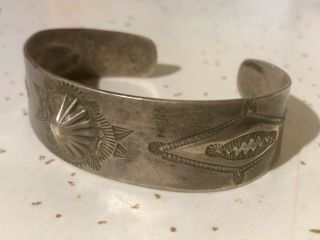 Antique sterling silver Navajo Native American bracelet cuff whirling logs 3