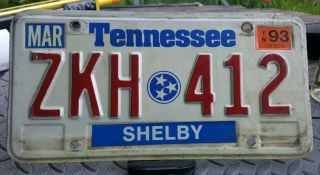 1993 Tennessee Tn License Plate Tag Zkh 412 Shelby