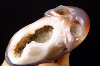 4.  3 " Mozambique Agate Geode Carved Crystal Skull,  Realistic,  Crystal Healing