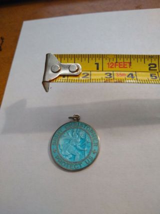 Vintage Sterling Enamel St.  Christopher Protect Us Religious Medal Charm