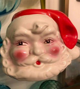 Vintage Christmas Japan Santa Claus Ceramic Planter Head Vase 6 " X 4 1/4 "