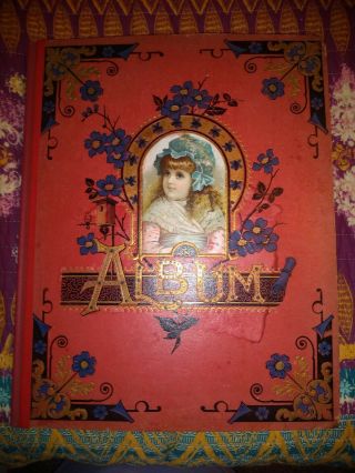 Antique Victorian Scrapbook Album W Trade Cards Die Cuts Ephemera 1800 