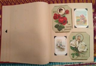 Antique VICTORIAN SCRAPBOOK Album w Trade Cards Die Cuts Ephemera 1800 ' s 150,  pc 6