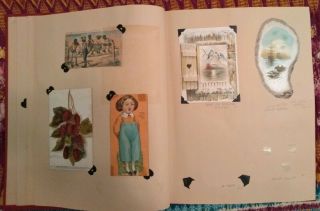 Antique VICTORIAN SCRAPBOOK Album w Trade Cards Die Cuts Ephemera 1800 ' s 150,  pc 7
