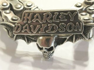 Sterling Silver Harley Davidson Bike Chain Link Bracelet With Emblem