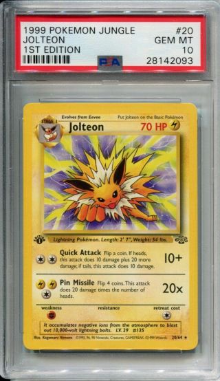 Pokemon Jungle 1st Edition Card 20 Jolteon Psa 10