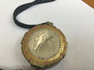 Dance Purse Compact With Tassle Gold And Silver Toned Metal Vintage