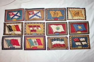 Group Of 12 Antique Tobacco Felt Flags Rugs - S.  African Republic - Poland - China - Bm