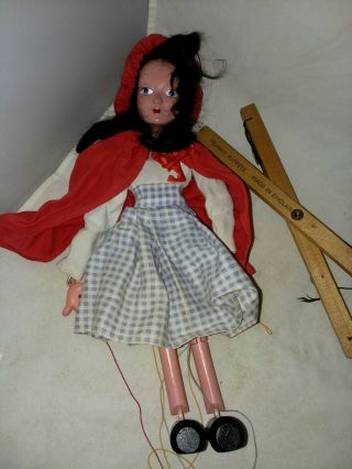 Pelham Puppet Wood Toy Marionette Red Riding Hood Vtg 1960 
