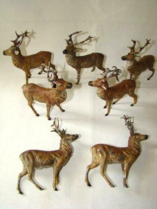 7 Antique Painted Lead Putz Christmas Deer Reindeer Figures,  Germany