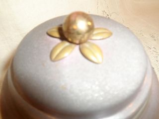 Antique Plum Stained Metal Tin Ball Footed Musical Vanity Powder Box & Puff 5