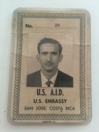Vintage U.  S.  A.  I.  D.  Identification Card For U.  S.  Embassy San Jose,  Costa Rica
