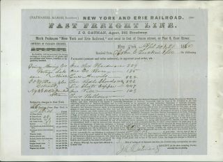 1860 York Erie Railroad Fast Freight Line Bill Of Lading To Quincy Mining Mi