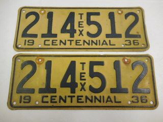 Matching Pair Texas 1936 Centennial License Plates Paint