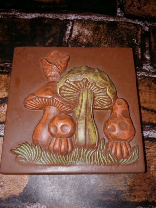 Vintage Mid Century Retro Mushroom 3D Ceramic Wall Art Hangings Set of Two 3