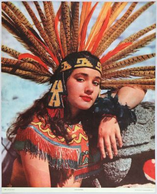 Vintage 1950s Rare Art Deco Mexican Pin - Up Poster Fine Photo Litho Aztec Goddess