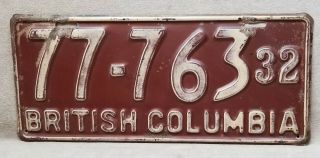 1932 Bc British Columbia License Plate.