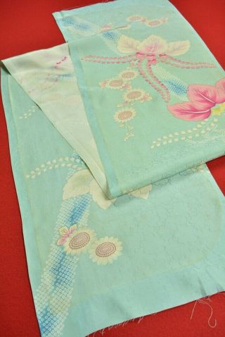 Aa37/95 Vintage Japanese Kimono Fabric Silk Antique Boro Kusakizome 78.  3 "
