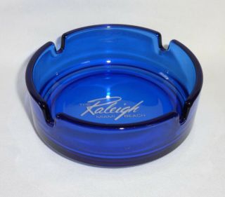 Raleigh Hotel Miami Beach,  Florida Vintage Blue Glass Ashtray - Made In France