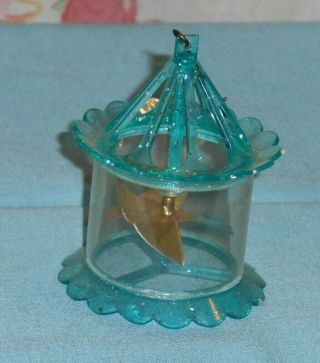 Vintage Christmas Blue Birdcage Spinner Ornament Twinkler