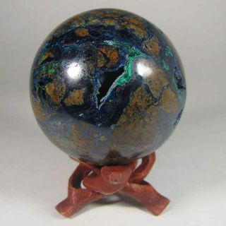 2.  4 " Blue Azurite & Malachite Gemstone Sphere W/ Stand – Peru - 60mm